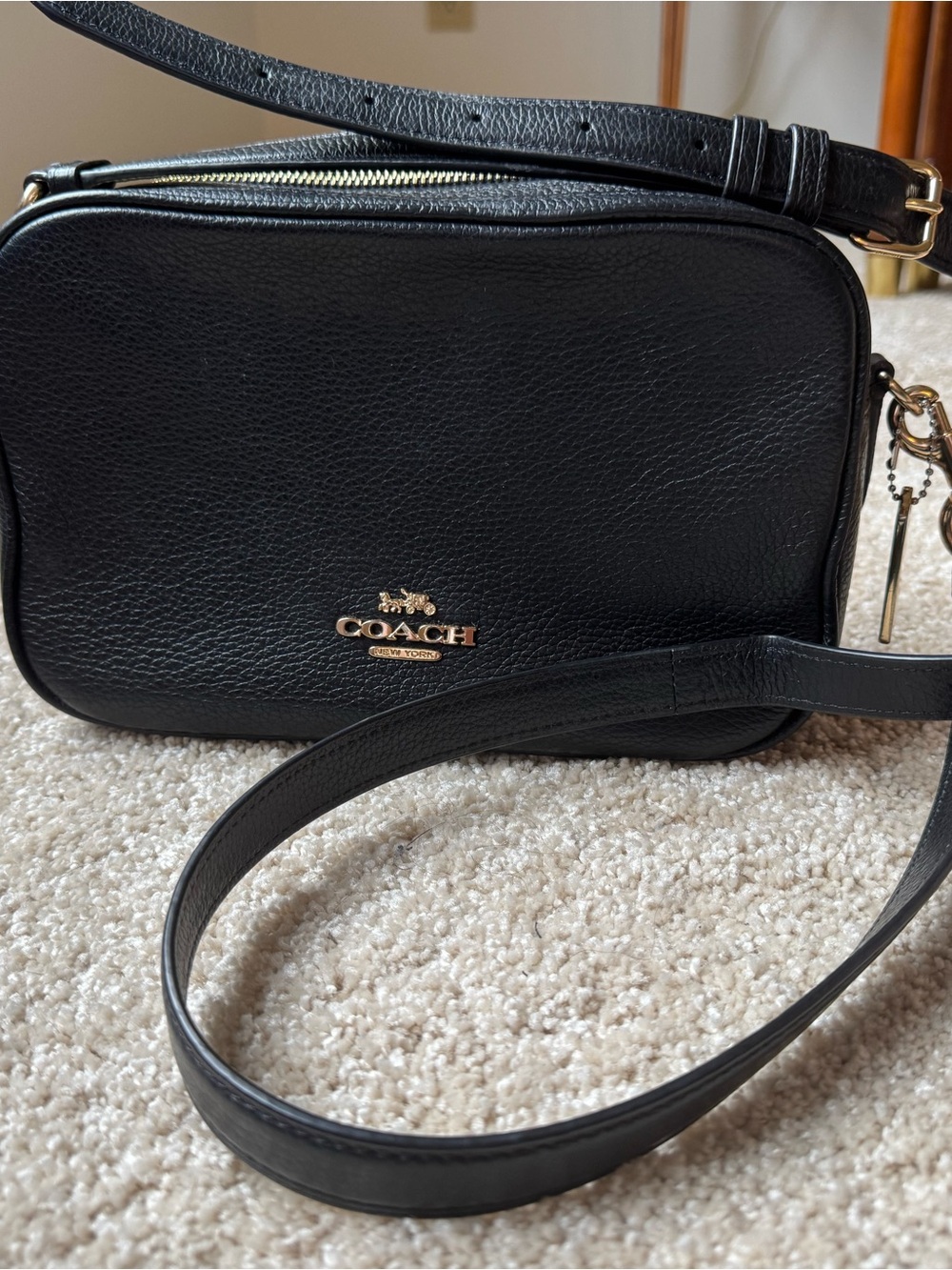 Coach Black Pebbled Leather Crossbody with Gold Logo